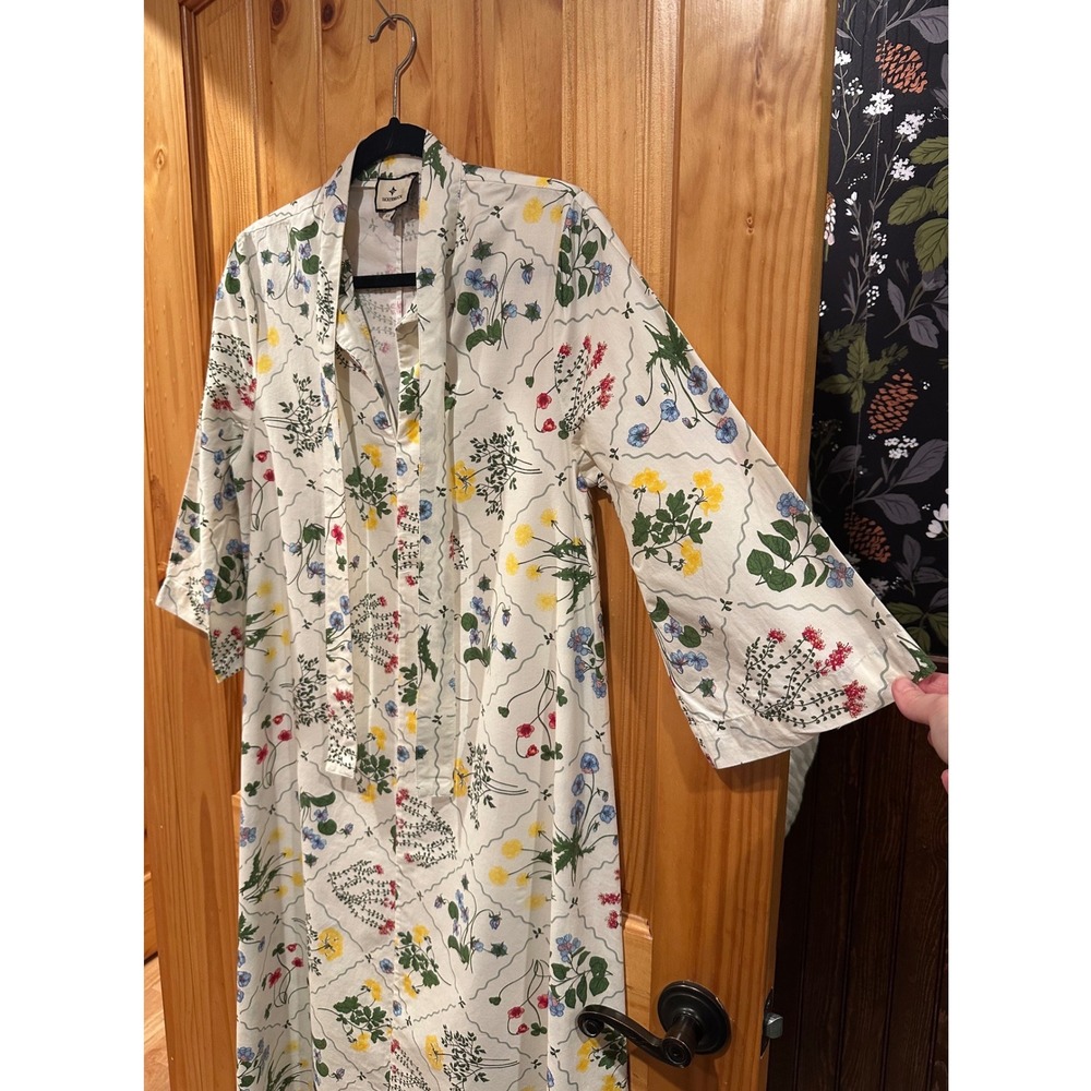 Tuckernuck White Floral Wildflower Marseilles Maxi Caftan Dress 100% Cotton XS - Picture 3 of 7
